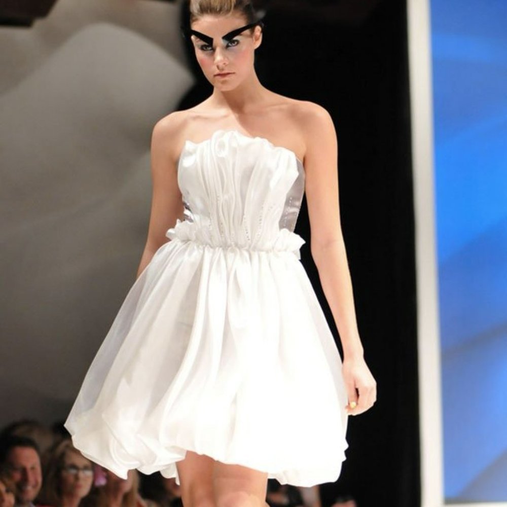 Luly Yang Couture Silver Iridescent Strapless Dress
